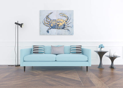 Yihui Arts Blue and Gold Foil Crab Diptych Wall Art - Nautical & Retro Art Decor for Home