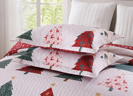 MarCielo Christmas Pine Tree Bedspread Quilt Set with Shams, Queen