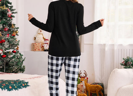 difficort Womens Christmas Pajamas 2 piece Set,Black White Plaid Moose,M