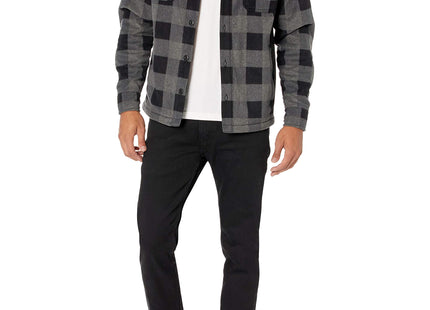 Amazon Essentials Men's Long-Sleeve Polar Fleece Shirt Jacket for Winter, Black Charcoal Buffalo Plaid, Large