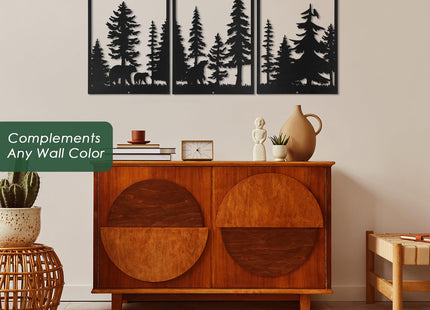 Sanwarm Wall Decor, 3 Pieces, Black Metal, for Home Bear Forest