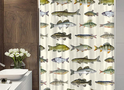 Sanzugh Rustic Cabin Fishing Camper RV Shower Curtain for Travel Trailer Bathroom, Country Lake Camping Small Shorter Fabric Shower Curtains Set, Happy Camp Decor Accessories with Hooks 47X64 inch