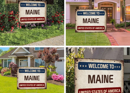 Welcome to United States Decoration Yard Sign | Welcome to US City Sign | Maine Yard Sign | 18x24 Inches Yard Sign with Metal H Stake (Double Sided)
