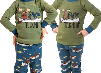 LazyOne Long-Sleeved Kids' Pajamas for Girls and Boys, Canoe Tuck Me In, 10