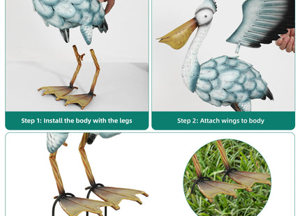 Ultym 18.5" Metal Coastal Pelican Garden Statue, Bird Sculpture