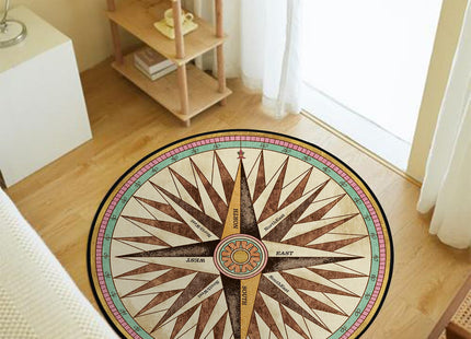 keepcute Vintage Compass Area Rug 3' Nautical Non-Slip Round Mat