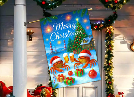 IVN Christmas Crab Santa Hat Lighthouse Garden Flag 28x40 Inch Yard Decor