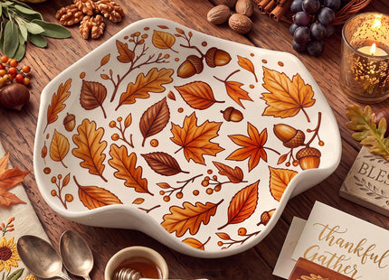 Acellegic Ceramic Spoon Rest for Stove Countertop 5.3 Inch, Autumn Leaves