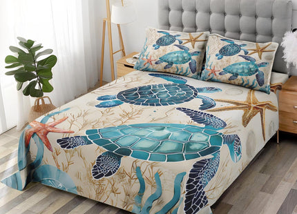 WeCozy Queen Bed Sheet Set, 4 Pieces Ocean Coral Bedding with Flat