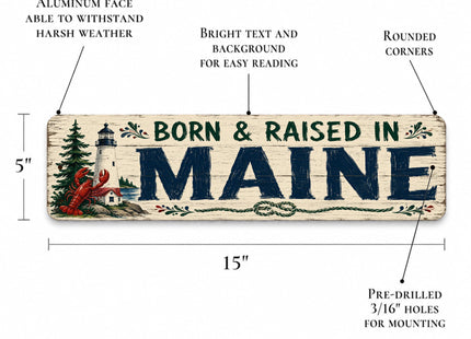 Vintage "Born & Raised in Maine" Folksy Barnwood Metal Sign