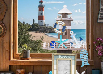 SAILINGSTORY Lighthouse Tiered Tray Stand Coastal Beach Decor Beige