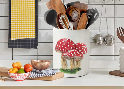 pinata Mushroom Kitchen Decor Rustic Embossed Ceramic Utensil Holder