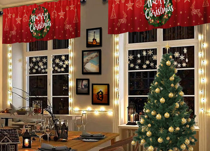 Nextchange Christmas Wreath Window Valances Red Star Deer Kitchen Short Curtains with Rod Pocket Valance Drapes Farmhouse Window Treatment for Living Room Bathroom Decor 54" X 18"