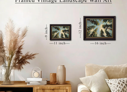 Framed Towering Pine Forest Canvas Wall Art, Rustic Green Nature Tree Decor