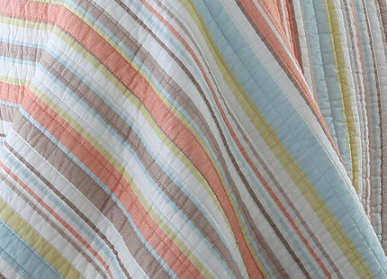 Levtex Home Brighton Coral Twin Cotton Quilt Set Stripe Coastal