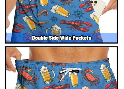 Qoekrfu Lobster Crawfish Mens Swim Trunks with Compression Liner 5 inch