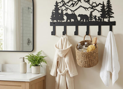 SIFZYJGN Personalized Metal Bear Coat Rack Wall Mount Cabin Coat Hanger Coat Hooks & Hat Hanger for Wall, Rustic Cabin Decor Wildlife Bear Hooks for Backpacks, Bags & Towels, Entryway Organizer