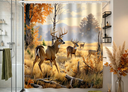 Fall Forest Deer Shower Curtain Rustic Cabin Moose Hunting Autumn Curtain