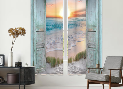 Beach Coastal Short Small Ocean Teal Living Room Bedroom Window Curtains
