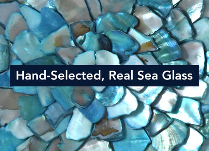 American Art Decor Sea Glass Shadowbox Set - 2-pc Aqua Teal Turquoise Round Seashell Wall Art, Champagne Frame on White Linen - Coastal Wall Decor for Living Room Bedroom Bathroom Office
