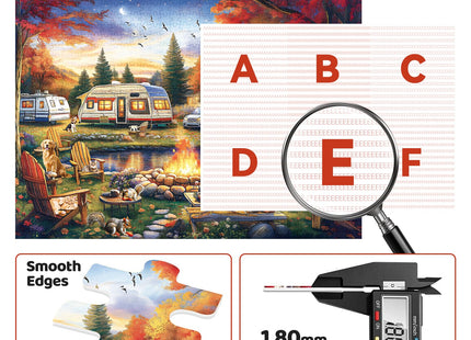 1000 Piece Camping Jigsaw Puzzle for Adults, Autumn RV & Campfire