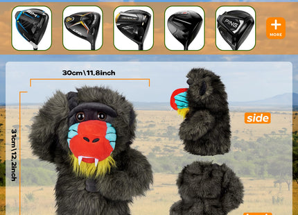 Driver Headcover Funny Golf Headcover Animal Golf Club Head Covers Gorilla Alces Moose Mammoth Design Black Plush Golfing Gifts for Men Women Golfer Fits up to 460CC Driver Head