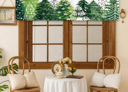 Kalmico Christmas Tree Forest Kitchen Curtain Valance 54W x 18L Inch Xmas Winter Pine Fir Holiday Seasonal Green Rod Pocket Short Cafe Small Window Treatment Drapes Decor