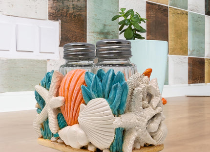Seaside Splendor Salt and Pepper Shakers Set - Starfish Seashells Holder
