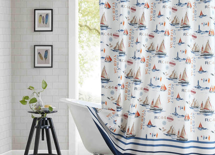 BESTRIPES Fabric Shower Curtain, Navy Blue Nautical Sailboat Shower Curtains for Bathroom, 72" W x 72" H