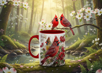 Cardinal Bird Ceramic Coffee Mug, Beautiful Red and Yellow Redbird with Floral Background, Durable Tea Cup for Home, Gift for Nature Lovers,Morning Mug for Hot and Cold Drinks (Cardinal Bird Floral)