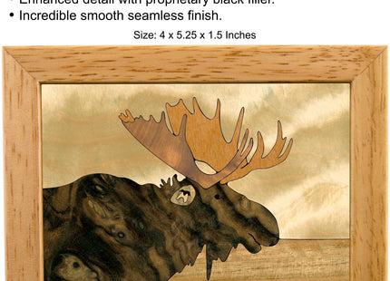 MarqArt Moose Wood Art Gift Trinket Box & Jewelry Boxes - Handmade USA - Unmatched Quality - Unique, No Two are the Same - Original Work of Wood Art (#4122 Moose Head 4x5x1.5)