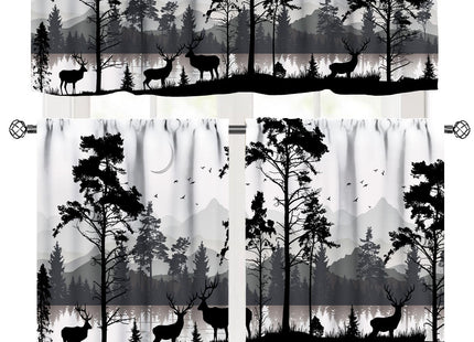 Lnepty Rustic Deer Window Valance,Farmhouse Forest Cabin Wild Animals Country Deer Window Treatments for Kitchen Bathroom Bedroom Living Room 3 Piece Set