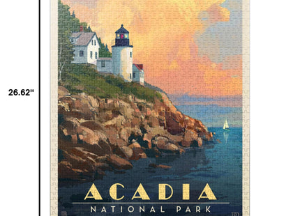 MyPuzzle Acadia National Park: Lighthouse, Vintage Poster - Premium 1000 Piece Jigsaw Puzzle for Adults