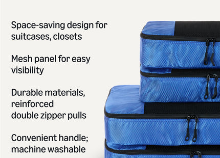 Amazon Essentials 4-Piece Packing Cubes Travel Accessories Set, Space-Saving Luggage Organizer with Double Zipper, Mesh Top, 2 Medium/2 Large, Blue (Previously Amazon Basics)