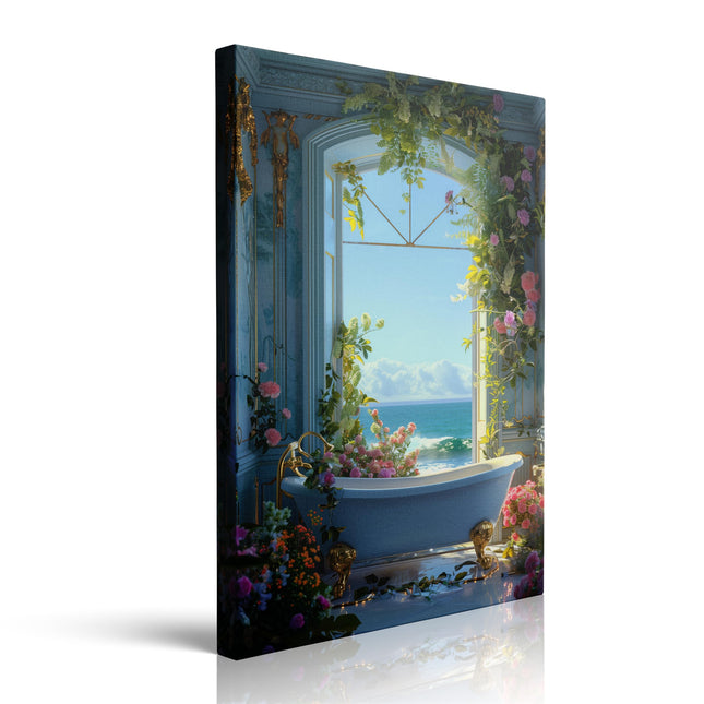 Ocean Bath Canvas Wall Art Framed Floral Coastal Bathroom Decor 12x16 Inch