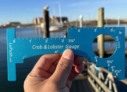 LuPush Crab Gauge & Lobster Ruler – 3mm Thick Aluminum Measuring Tool, Heavy-Duty Crab Ruler for Dungeness, Red Rock, Blue Crab & Lobster – Applicable for WA, OR, CA & Atlantic/Gulf States (Blue)