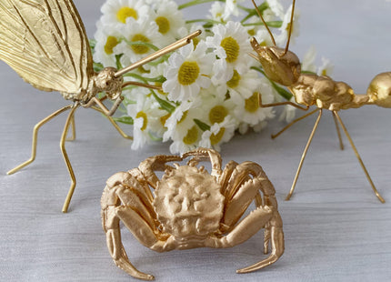 Tricune Gold Crab Sculpture Solid Metal Ornament Mini Crab Figurine for Home Office Garden Desktop Decor (Crab)