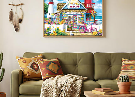 500 Piece Jigsaw Puzzle for Adults – Peel & Stick Puzzle Saver Sheets Included, Coastal Lighthouse Shop Scene, Relaxing Nature Puzzle for Beginners & Adults, Home Decor, 20.5 x 15 in