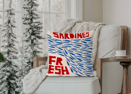 Likjad Blue Sardines Pillow Covers 18x18, Coastal Beach Room Decor, Retro Nautical Coastal Sardines Fish Decorative Throw Pillow Covers for Home Room Bedroom Decor