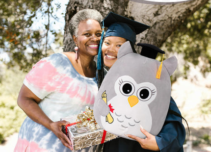 OurHonor Graduation Owl Plush 18in, Grey Owl Stuffed Animal with Cap