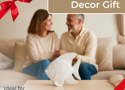 Coastal Fish Decorative Figurine – Handcrafted Polyresin Nautical Decor Sculpture – Figurines & Sculptures Home Decor for Office, Bedroom & Living Room – 10", Whitewash