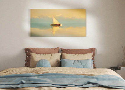 CCPEAR Sailboat Wall Art Coastal Yellow Sunset Prints, 20x40in