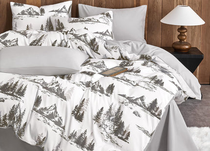 Wake In Cloud Rustic Comforter Set, Grey White, Queen