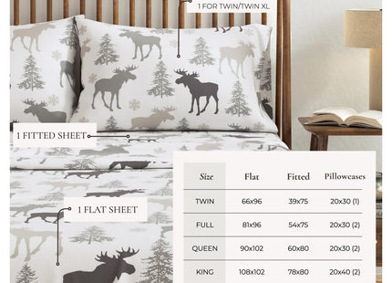 Great Bay Home Flannel Sheet Set Full Size - 100% Turkish Cotton, Double-Brushed, Lodge-Printed Bed Sheets - Ultra-Soft, Cozy, 4-Piece Bedding Set (Moose)