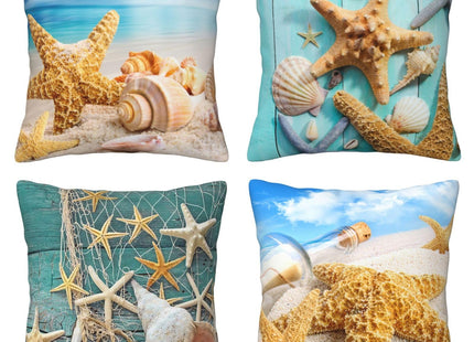 CCOCND Ocean Beach Throw Pillow Covers 18 x 18 Inch Seashell Starfish Conch Ocean Themed Decorative Pillows Soft Cushion Cases for Couch Sofa Bed Home Decor Set of 4