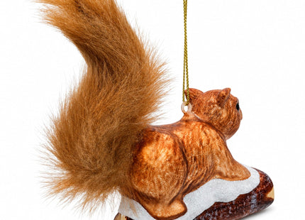 Squirrel on Snowy Branch Glass Christmas Ornament