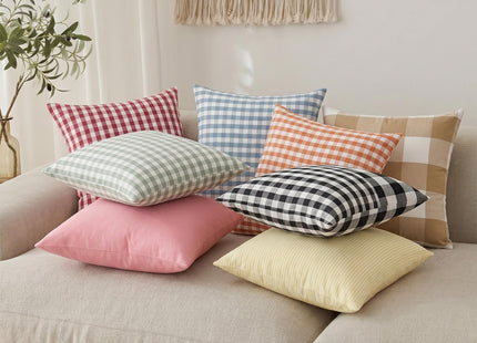 Light Blue Outdoor Gingham Throw Pillow Covers 18x18 Set of 2,Coastal Decor