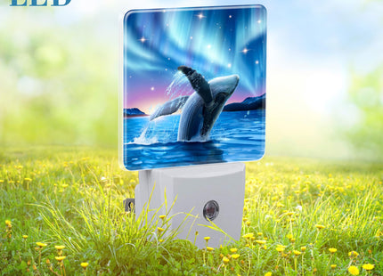 Uiaoiais Humpback Whale Breaching Water Night Light for Kids, LED Night Light Plug into Wall with Dusk to Dawn Sensor for Girls Boys Women Men Room Decor, Hallway, Kitchen, Bathroom, Nursery, Stairs