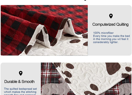 Ycosy Rustic Quilt Bedding Set King Size Bedspread Coverlet Plaid Lodge Cabin Bedding Patchwork Country Quilts Brown Bear Lightweight Reversible Quilts Foreat King Bed Set with 2 Pillow Shams