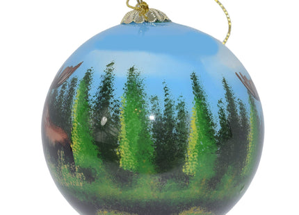 Hand Painted Maine Summer Moose Ornament – Blown Glass Christmas Tree Decor with Original Art, Great for Gifting